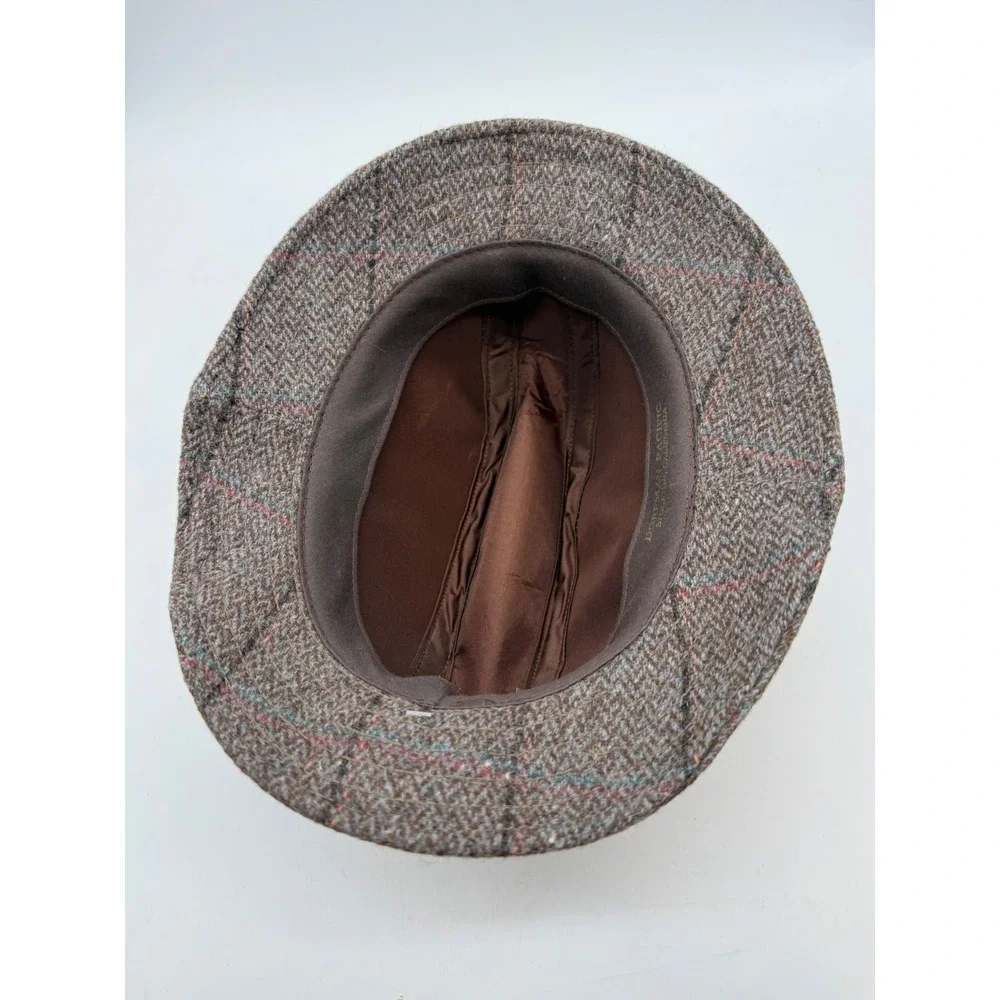 Dorfman Pacific Brown Plaid‎ Wool Blend Fedora Hat Small Made in USA NWT